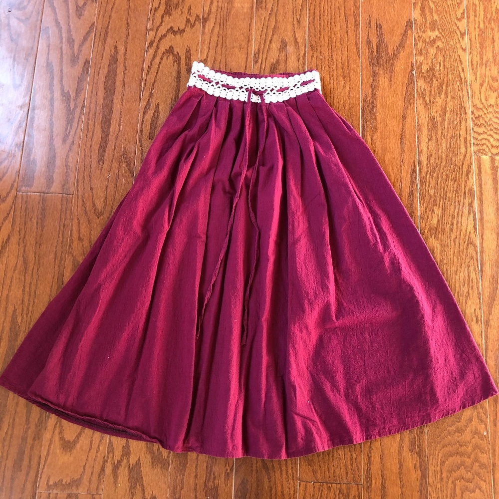 Handmade Puce colored Skirt with White Trim - XS S